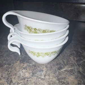 Corelle Spring Blossom Green Hook Teacup Set - Crazy Daisy - Vintage - Set of 4